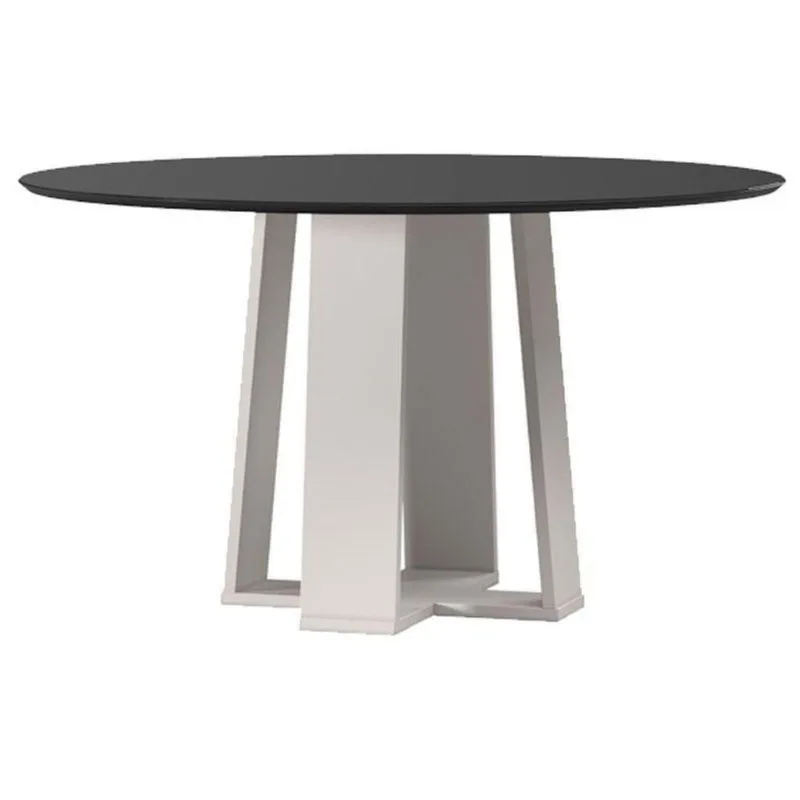 Mesa De Jantar Isabela 135x135 Cm Com Vidro Off White Preto – New Ceval