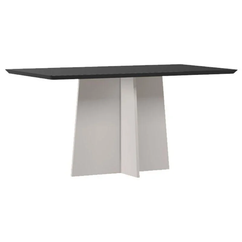 Mesa De Jantar Anitta 160x90 Cm Com Vidro Off White Preto New Ceval