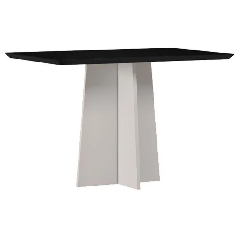 Mesa De Jantar Anitta 120x80 Cm Com Vidro Off White Preto New Ceval