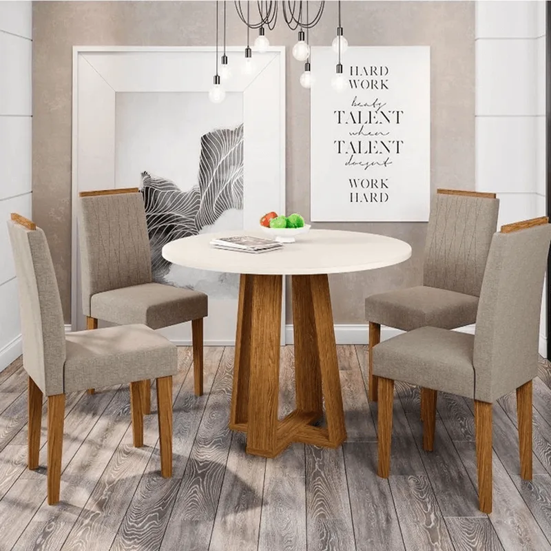 Mesa de Jantar Redonda New Ceval Isabela com 4 Cadeiras Amanda SALA JANTAR NEW CEVAL ISABELA 4CAD AMA