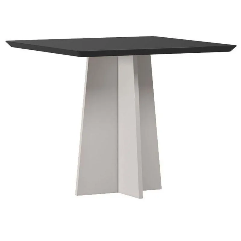 Mesa De Jantar Anitta 90x90 Cm Com Vidro Off White Preto New Ceval