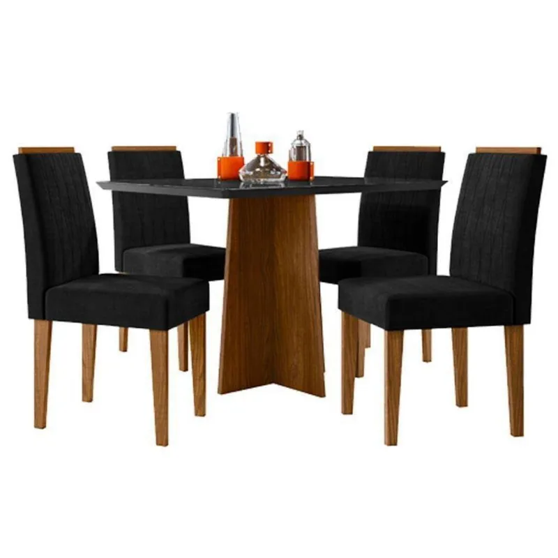 Mesa De Jantar Anitta 120x80 Cm Com Vidro Ype Preto E 4 Cadeiras Ana Veludo Preto – New Ceval