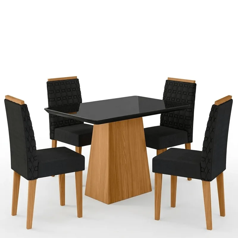 Mesa de Jantar Retangular New Ceval Bárbara com 4 Cadeiras SALA JANTAR BARBARA PT 4CAD RETANGULAR