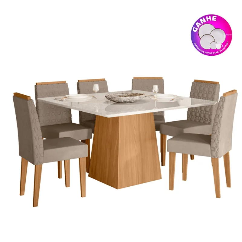 Mesa de Jantar Quadrada New Ceval Barbara com 6 Cadeiras Berlim SALA JANTAR NEW CEVAL BARBARA 6CAD BER