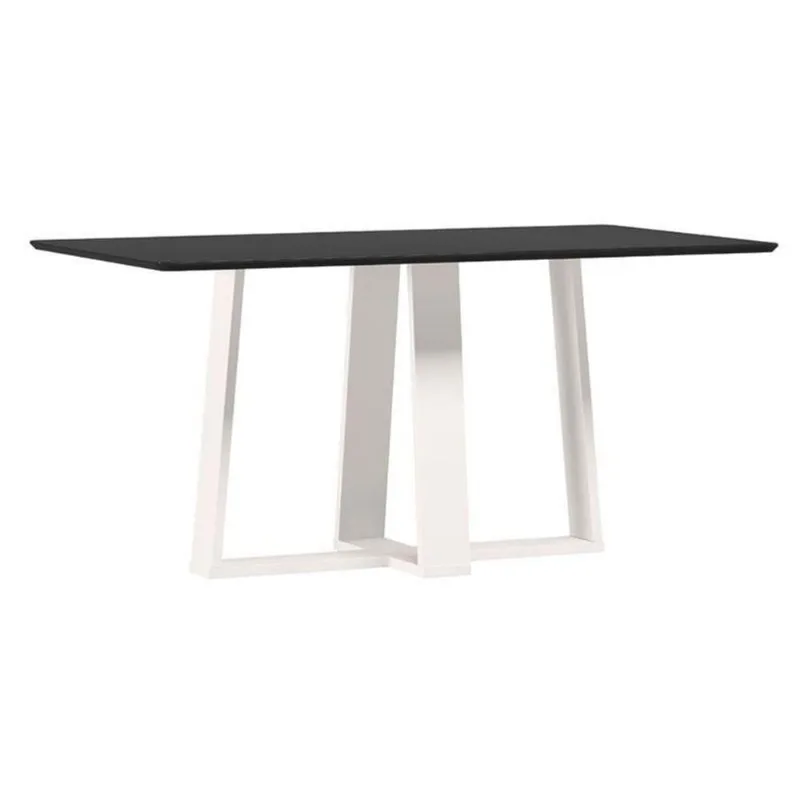 Mesa De Jantar Rubi 160x90 Cm Com Vidro Off White Preto New Ceval