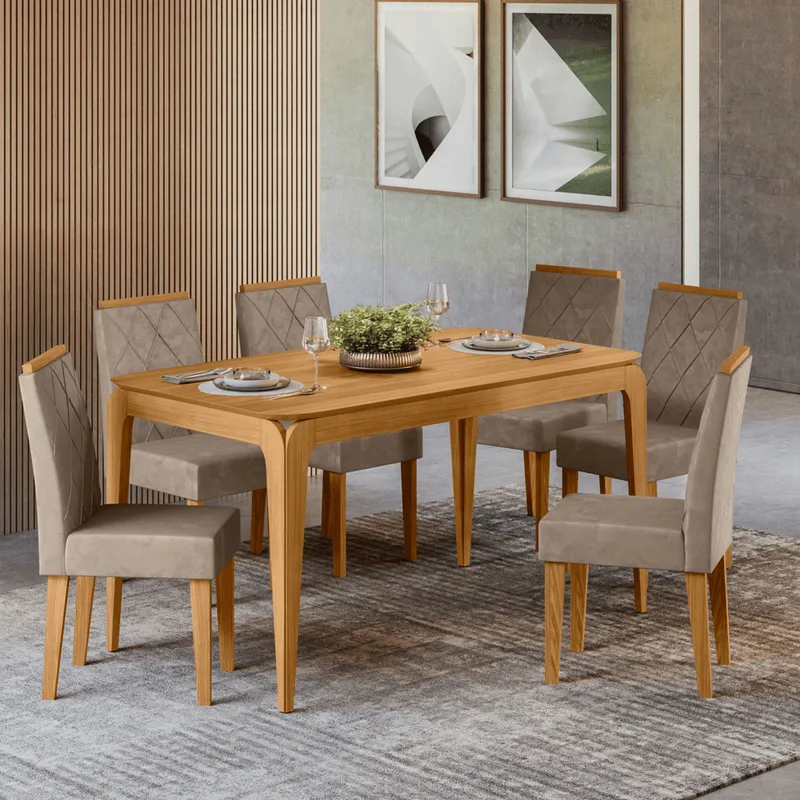 Mesa de Jantar Retangular Sem Vidro New Ceval Aurea com 6 Cadeiras Alice SALA JANTAR NEW CEVAL AUREA 6CAD 1,60
