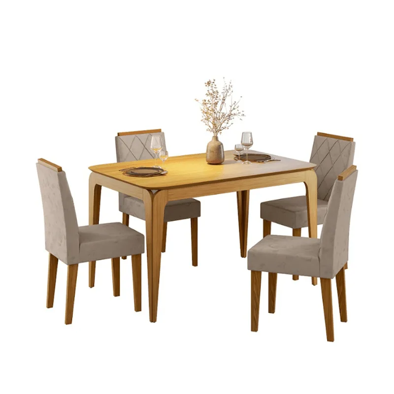 Mesa de Jantar Retangular Sem Vidro New Ceval Aurea com 4 Cadeiras Alice SALA JANTAR NEW CEVAL AUREA 4CAD 1,20