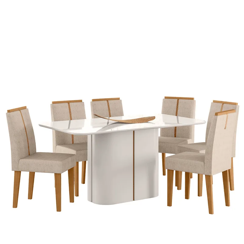Mesa de Jantar Retangular Sem Vidro New Ceval Serena com 6 Cadeiras Herica SALA JANTAR NEW CEVAL SERENA 6CAD 1,60