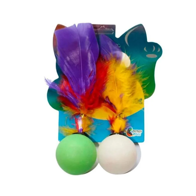 Brinquedo Plumas E Penas Bolinha Fishing Para Gatos - Cores Sortidas - 2 Unidades