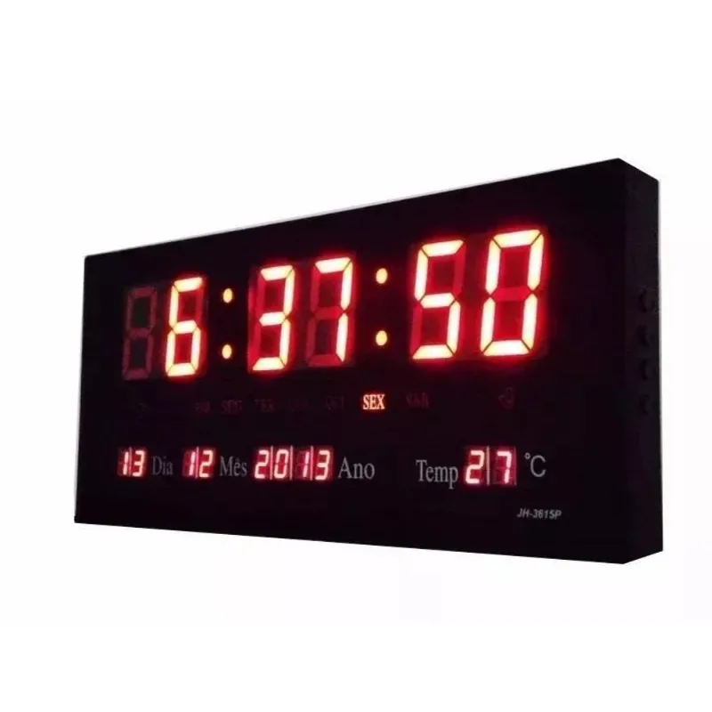 Relógio De Parede Led Digital Grande Termometro 36Cmx15Cm