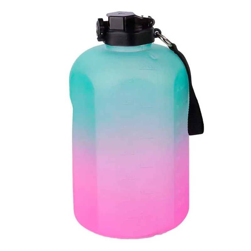 Garrafa Degradê C/ Alça + Frases Motivacionais 3700ml em Plástico Golden Rio- Pink C/ Verde