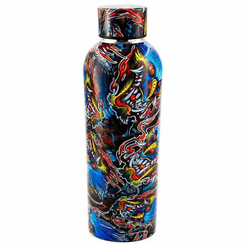 Garrafa Isotérmica Estampada 450ml em Aço Inox Golden Rio-Modelo 1 Dragão Azul