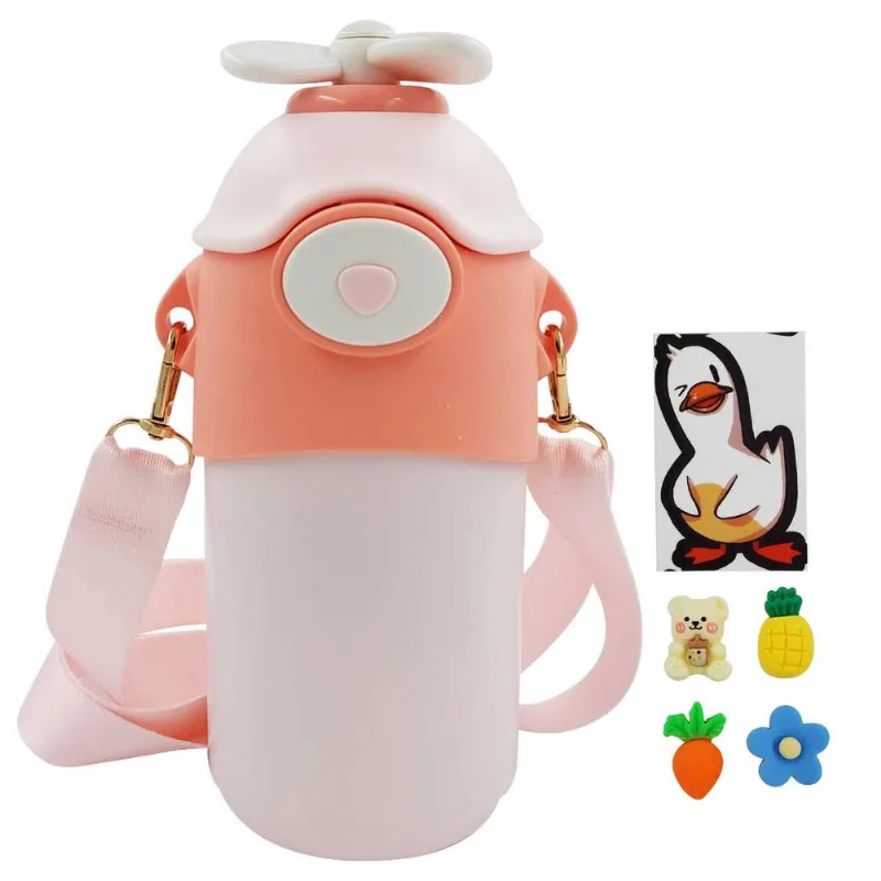 Garrafa Isotérmica Infantil C/ Alça 500ml em Aço Inox Golden Rio-Rosa