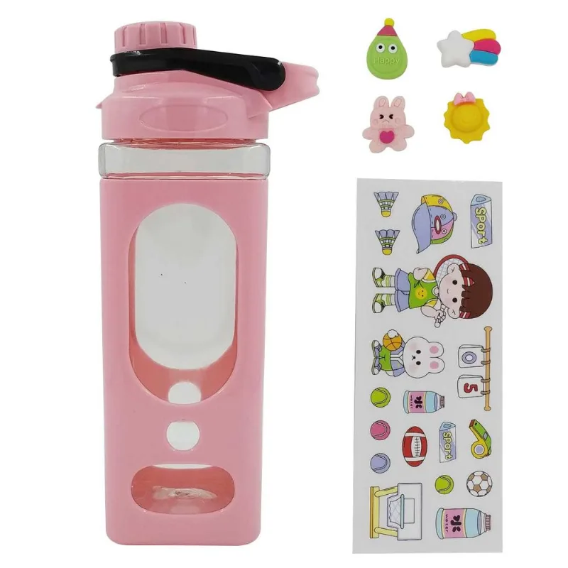 Garrafa C/ Alça + Canudo 870ml em Plástico Golden Rio-Rosa