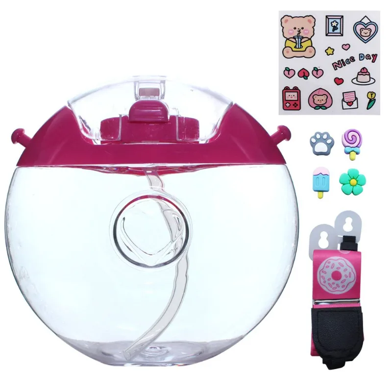 Garrafa Infantil C/ Alça + Canudo 380ml em Plástico Golden Rio-Pink