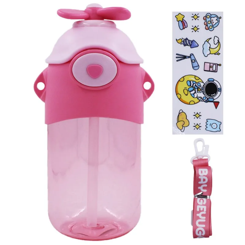 Garrafa Infantil C/ Alça + Canudo 700ml em Plástico Golden Rio-Rosa