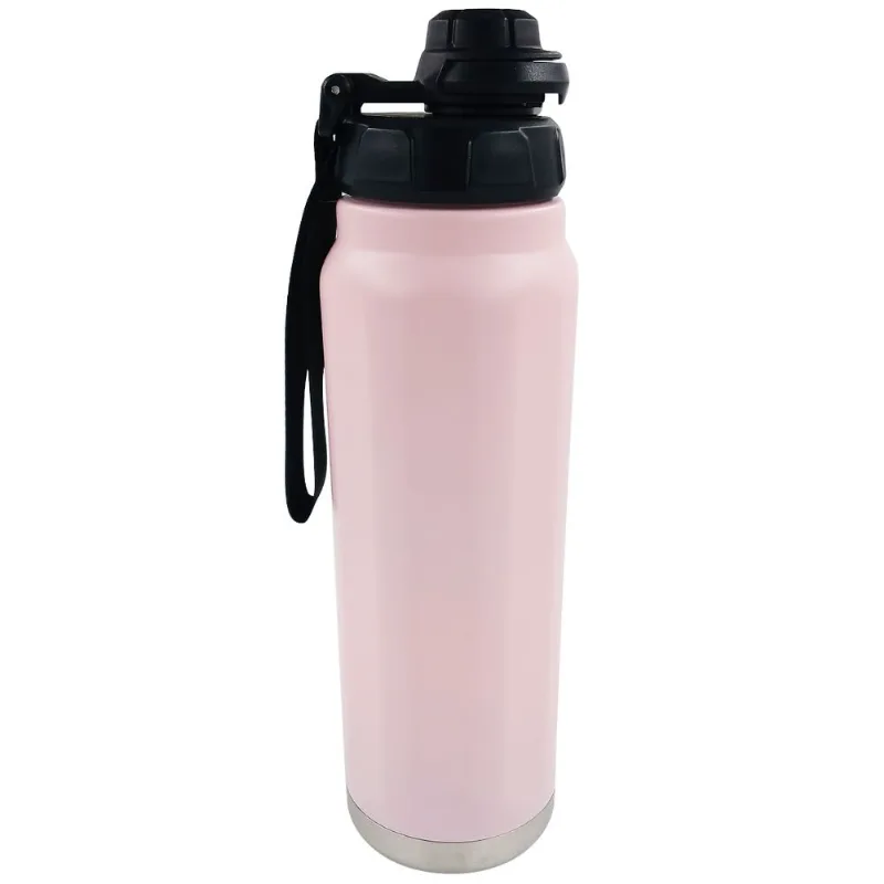 Garrafa Térmica C/ Alça 750ml em Aço Inox Golden Rio-Rosa Claro