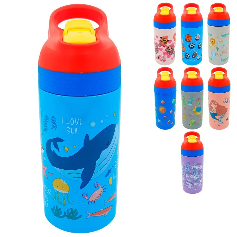Garrafa Infantil C/ Canudo 500ml em Aço Inox Golden Rio