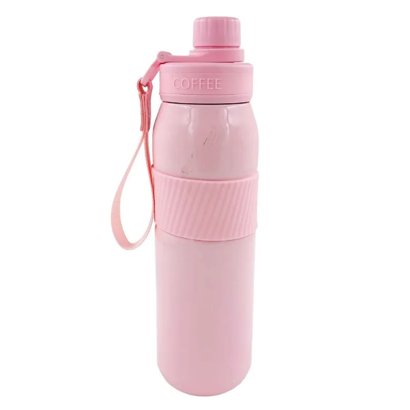 Garrafa Térmica C/ Alça 600ml em Aço Inox Golden Rio-Rosa