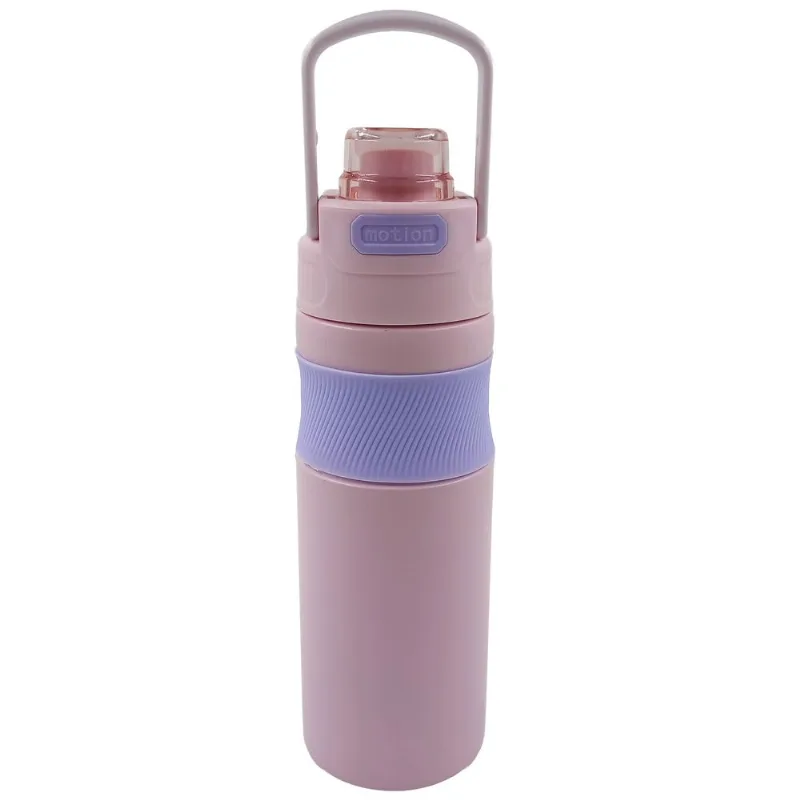 Garrafa C/ Canudo 600ml em Aço Inox Golden Rio-Rosa