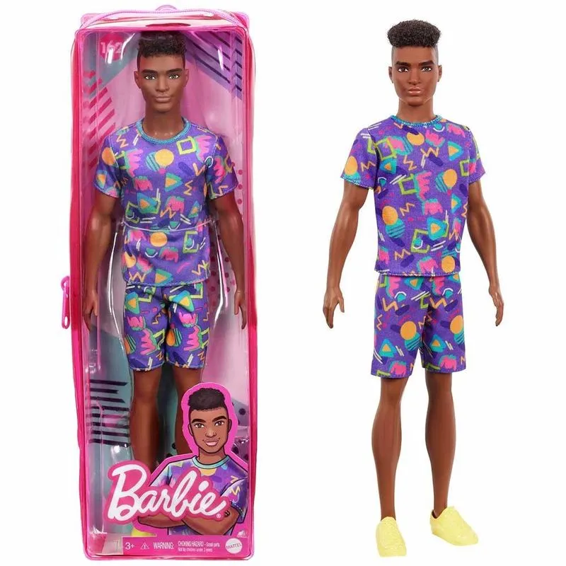 Boneco com Estojo - Ken - Barbie Fashionistas - Camisa Roxa - 162 - Mattel