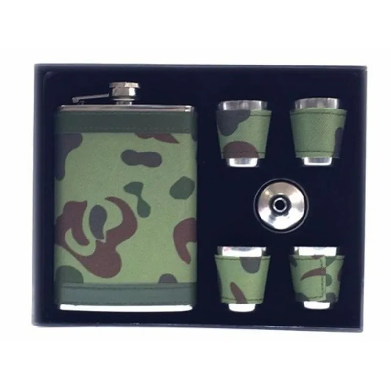 Kit Cantil 240ml Camuflado Porta Bebidas 4 Copos + Funil