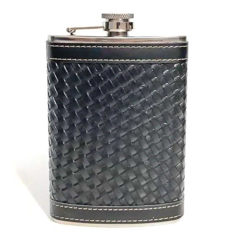Cantil De Bolso Com Capa De Couro Preto 260ml