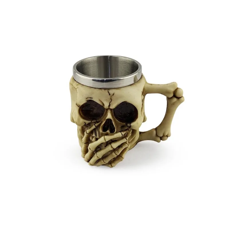 Caneca Decorativa Caveira Não Fale Chopp Cerveja 450ml Colecionável Metal e Resina