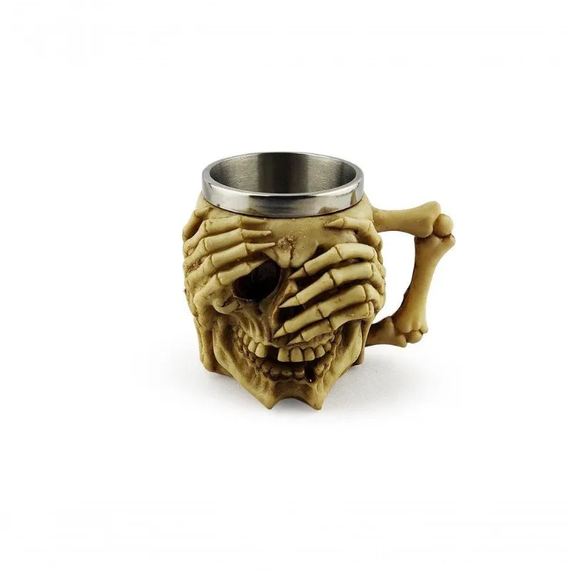 Caneca Caveira Cega para Cerveja e Chopp em Metal e Resina Prata Negócio de Gênio