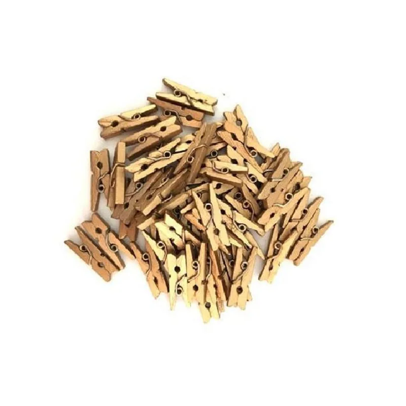 Pacote Com 100 Mini Prendedores Em Madeira 2,5cm - Dourado