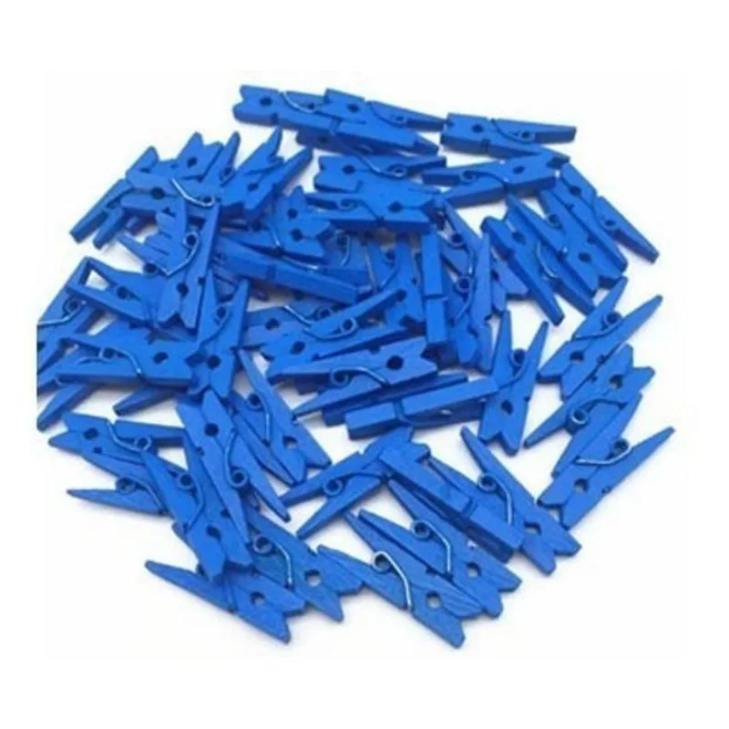 Pacote 100 Mini Prendedores Em Madeira 2,5 Cm - Azul