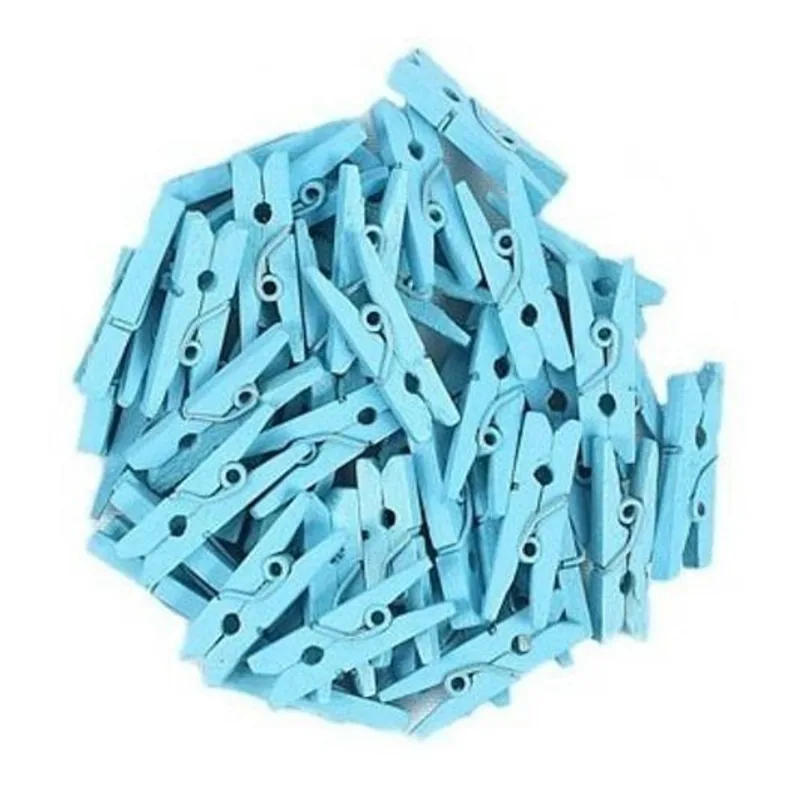 Pacote 100 Mini Prendedores Em Madeira 2,5cm - Azul Claro
