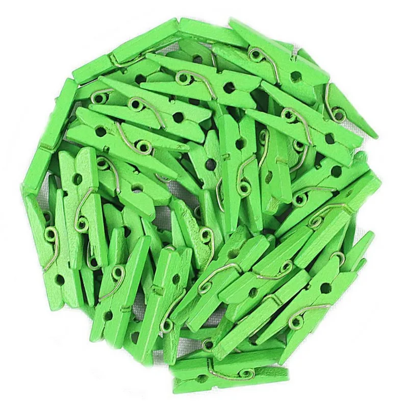 Pacote Com 100 Mini Prendedores Em Madeira 2,5cm - Verde