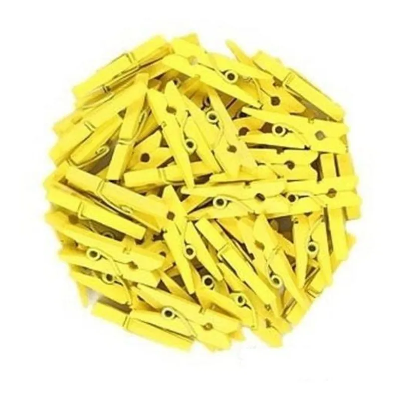 Pacote 100 Mini Prendedores Em Madeira 25 Mm - Amarelo