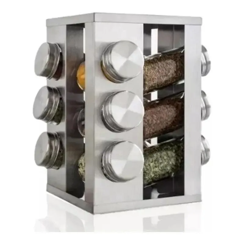 Porta Condimentos Tempero Inox Giratório 12 Potes