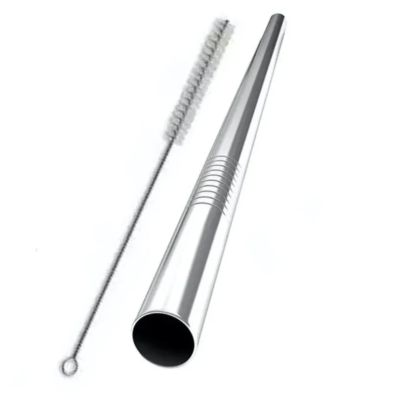 Kit Canudo Inox Milkshake Com Escova De Limpeza 2 Peças