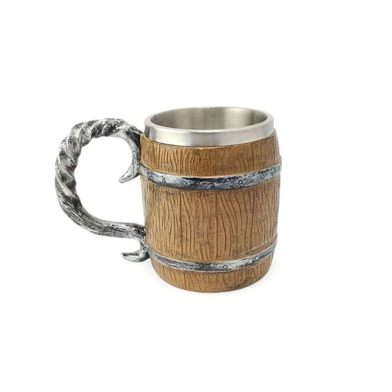Caneca Barril Viking de Chopp com Alça em Metal e Resina para Cerveja e Decoração Marrom Show House