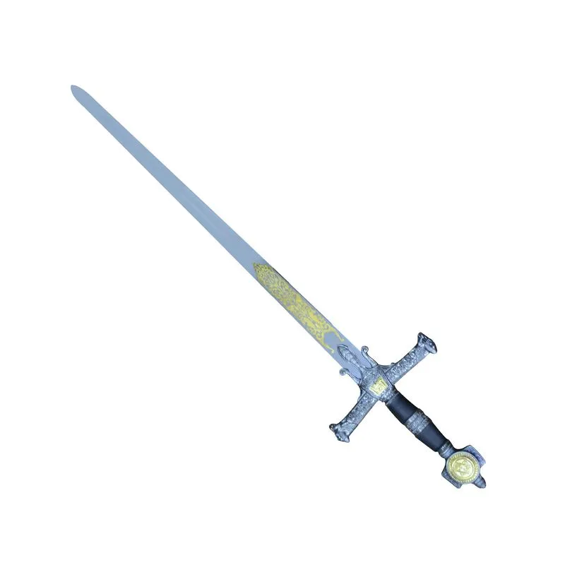 Espada Decorativa Rei Salomão Sem Corte em Metal Com Suporte de Madeira 117 cm