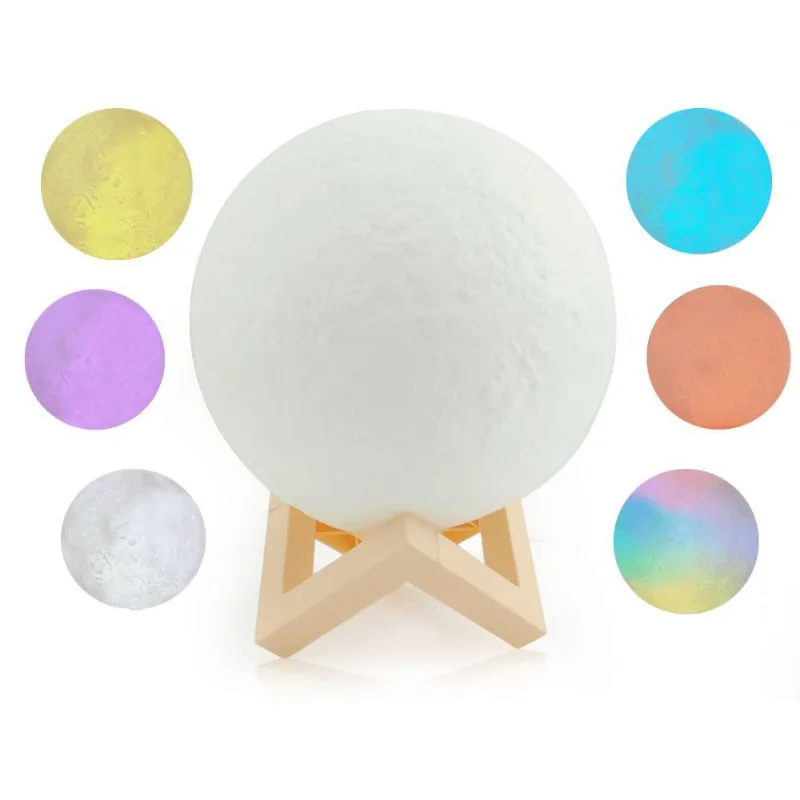 Luminária Abajur 3d Lua Cheia Decoração De Mesa Rgb Colorido
