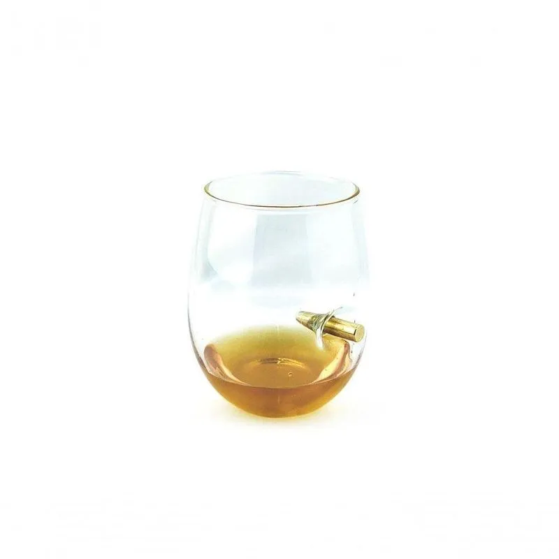 Copo De Vidro Resistente Redondo 430ml Com Bala De Metal Alojada Para Whisky Vodka Suco