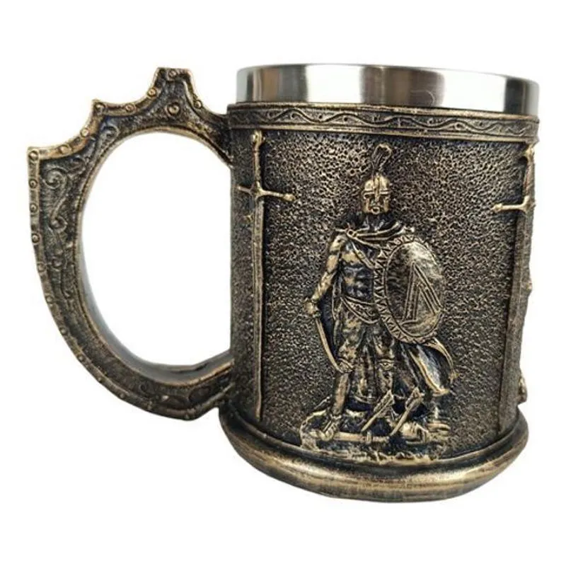 Caneca Medieval Guerreiros De Sparta Em Inox 400Ml