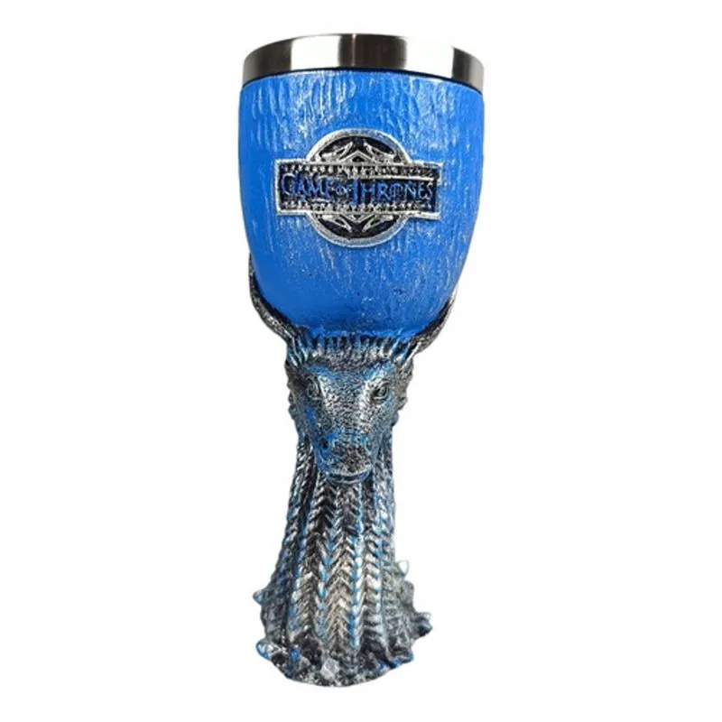 Taça Do Dragão Game Of Thrones 3D Azul Medieval Em Aço 180Ml