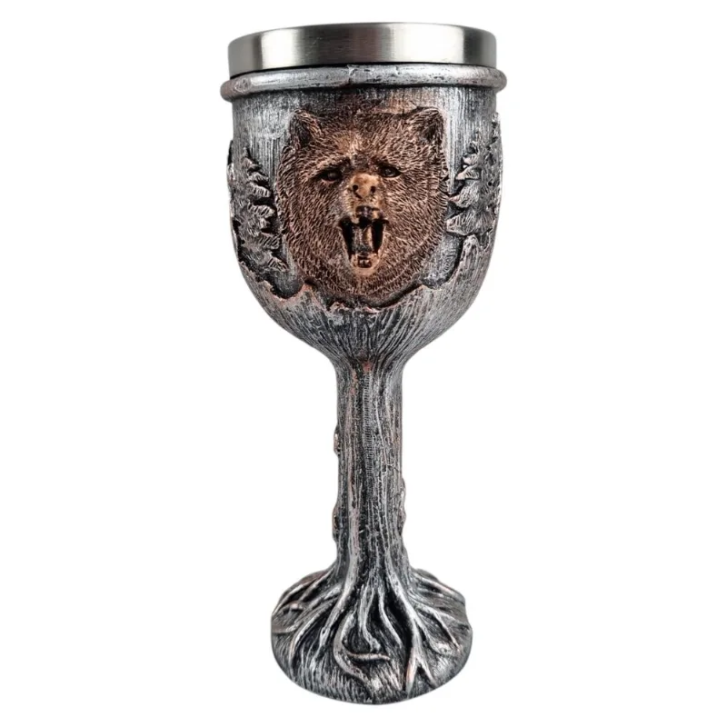 Cálice De Urso 3d Prateada Resina Inox Hidromel E Vinho