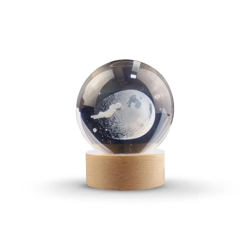 Luminária Abajur Usb Enfeite Decorativo Esfera De Vidro 3d Com Led Planetário Quarto