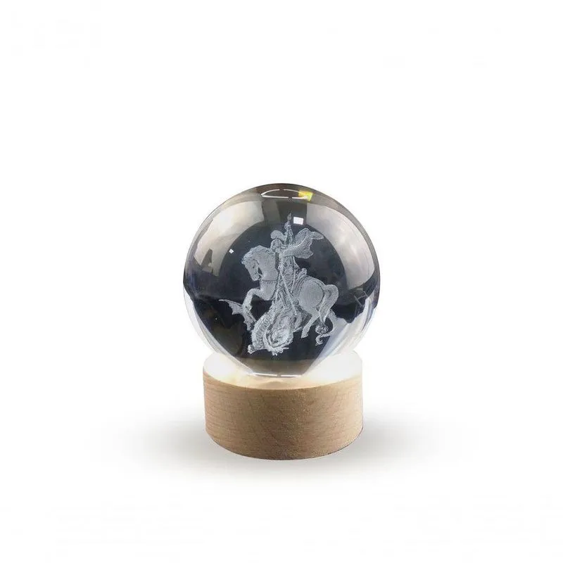 Luminária Abajur Usb São Jorge Esfera De Vidro 3d Led Planetário Transparente Apex