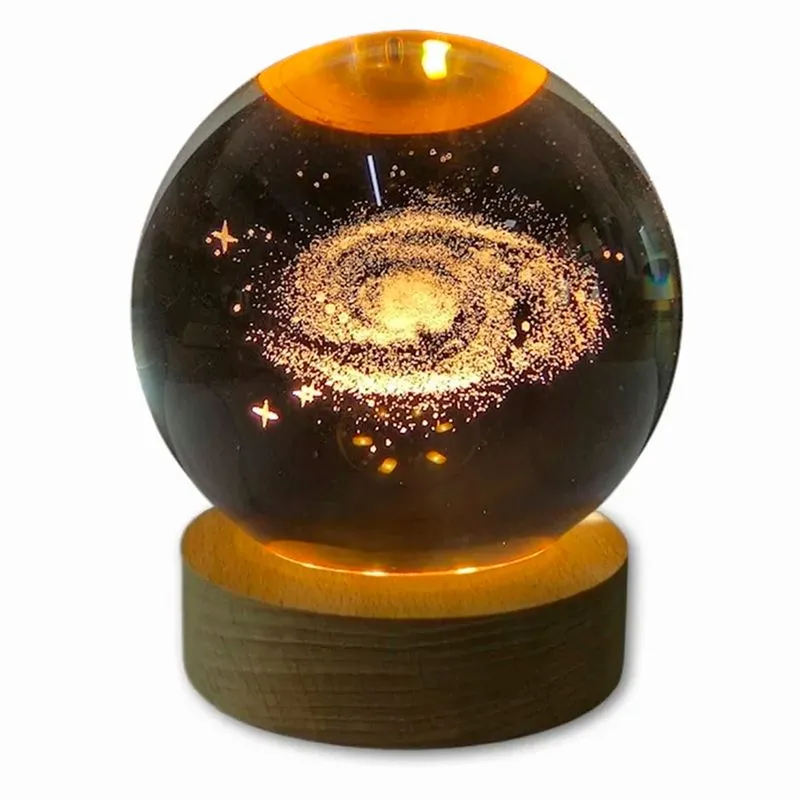 Luminária Abajur Usb Enfeite Decorativo Esfera De Vidro 3d Com Led Planetário Quarto