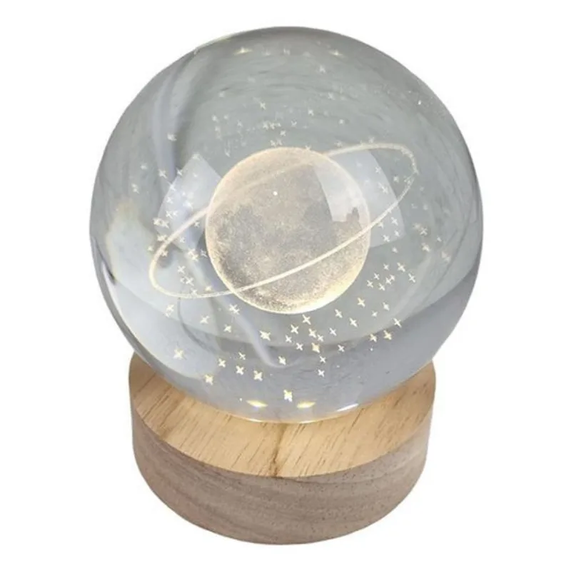 Luminária Planeta Com Base De Madeira E Led Usb
