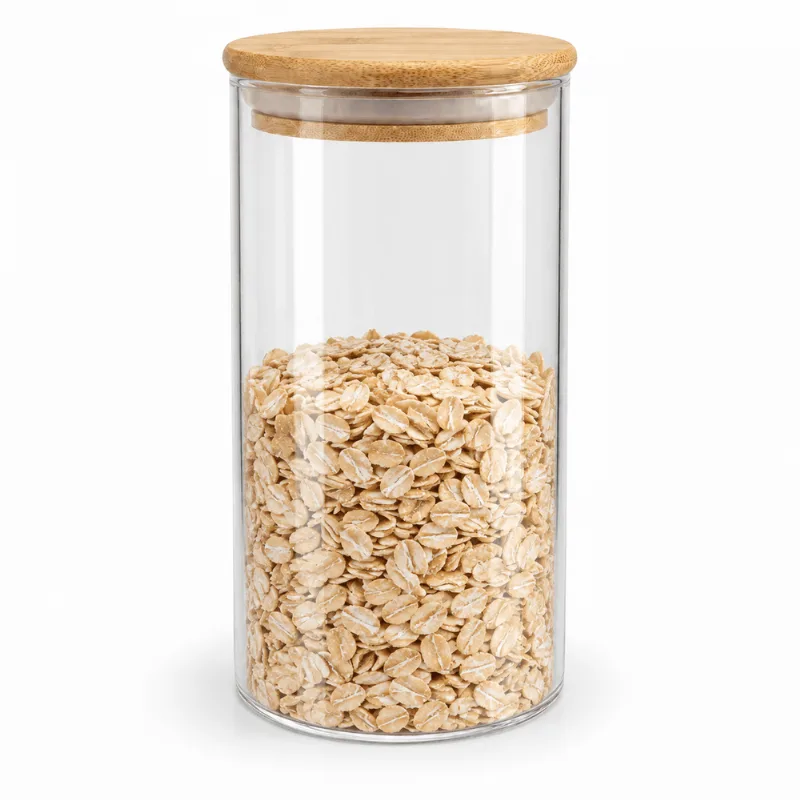 Pote Porta Mantimentos De Vidro 550ml Com Tampa De Bambu 8,5x15cm Para Mantimentos E Alimentos