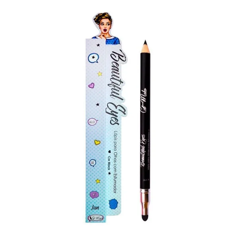 Lápis Para Olhos Com Esfumador Beautiful Eyes Preto Cat Make