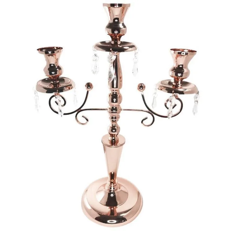Castiçal De Metal Decorativo Bella 3 Velas Rose Gold